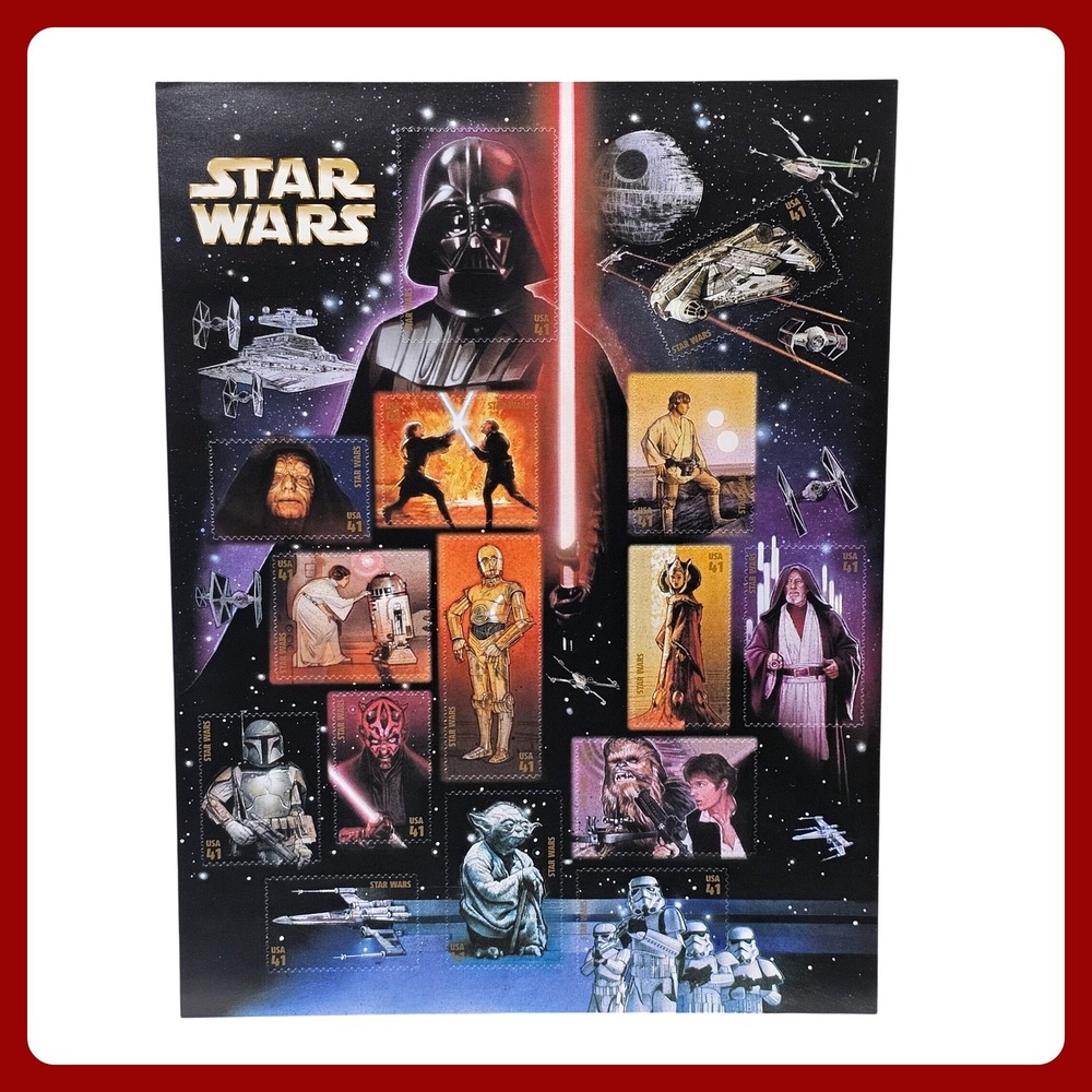 Star Wars 2007 USPS Stamp Sheet 15 Mint Darth‎ Vader Millennium Falcon Yoda New